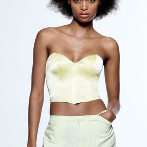 NEW Zara Lime Satin Bustier Crop Top